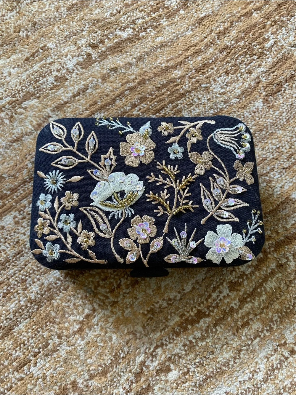 New Boho Floral/Sequin Embellished Fabric Jewelry Box